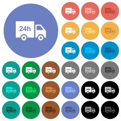 Fototapeta na wymiar 24 hour delivery truck round flat multi colored icons