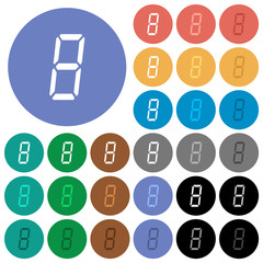 digital number eight of seven segment type round flat multi colored icons