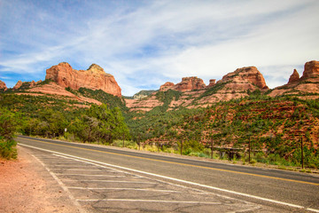 Mountain road through the Red Rock Buttes of Sedona Arizona.