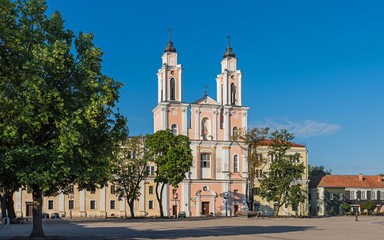 Fototapeta na wymiar Kaunas - Jesuit church of St. Francis Xavier in the center of Kaunas in Lithuania