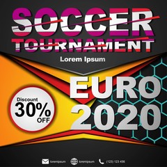Social media post template for soccer tournament. Euro 2020 tournament poster. Sport cover template for euro soccer tournament 2020. Modern soccer flyer for tournament 2020.