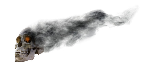 single skull with smoke tail isolated on white