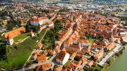 Fototapeta premium Aerial Drone View over Ptuj Grad in Slovenia at Sunny Day