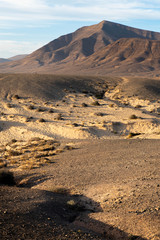 View of desert and mountain landscape from Papagayo beach in Lanzarote, Canary islands
