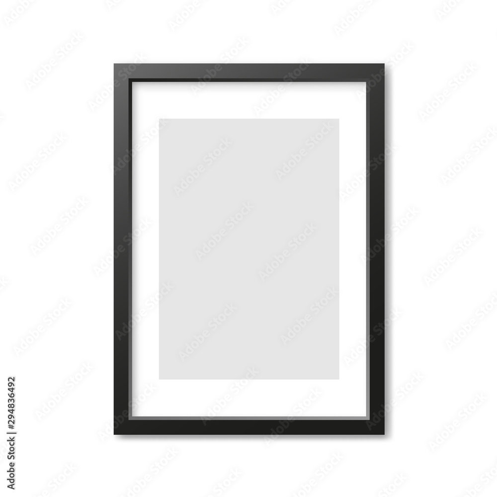 Poster gray rectangular 3d photo frame with shadow. vector illustration