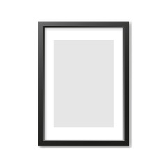 Gray rectangular 3d photo frame with shadow. Vector illustration