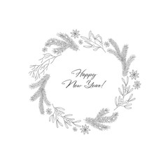 Winter wreaths with evergreen plant and branches.