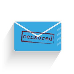 Mailing envelope with a stamp censored. Restriction in the use of e-mail. Lock e-mail. Email lock sign. Mail icon isolated. Flat design. Vector.