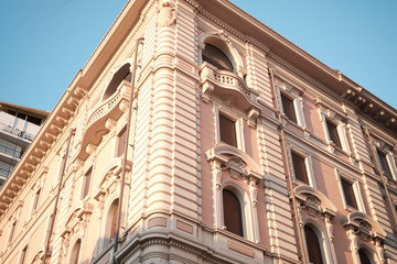Fototapeta na wymiar Typical old facade in the city of Cagliari in the main way (via Roma) Sardinia.