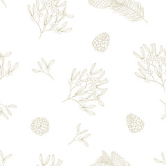 Seamless winter plant pattern. Christmas background