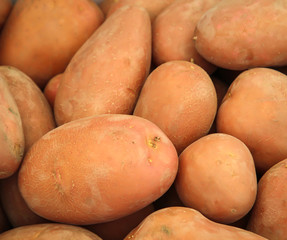 Jede Menge Kartoffeln die auf einem Markt angeboten werden 
