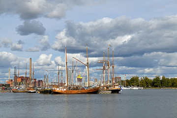 Old Sailing Vessels near sailing pier in autumn. Helsinki, Finland