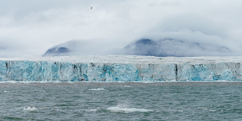 Glaciers, ice, glacier fronts morains the landscape of Spitsbergen.