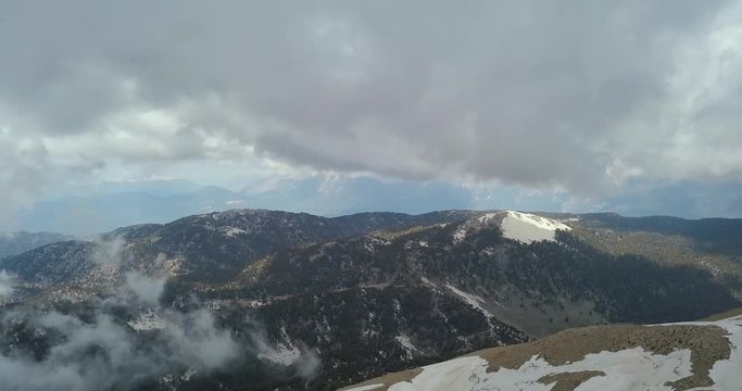 Mountain range covered in snow and forest, Tahtali, Turkey, 4k