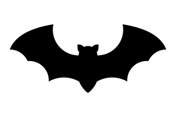 Dark silhouette of bat with open wings. One of Halloween holiday symbol on white background