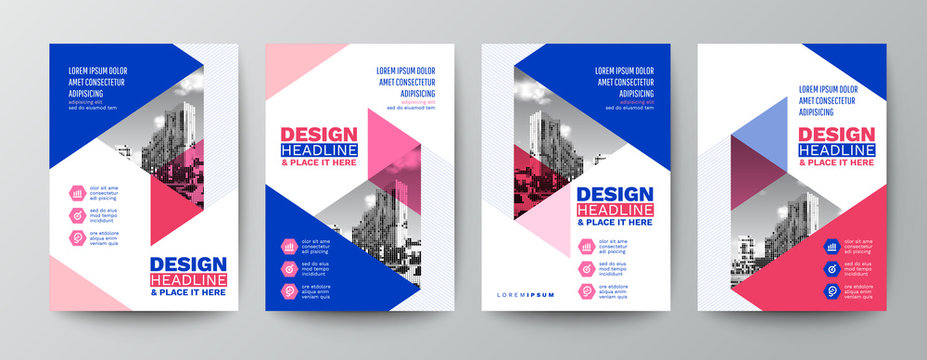 modern blue and pink design template for poster flyer brochure cover. Graphic design layout with triangle graphic elements and space for photo background