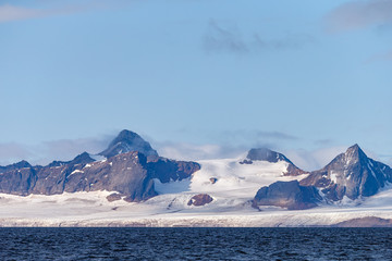 Glaciers, ice, glacier fronts morains the landscape of Spitsbergen.