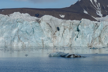 Glaciers, ice, glacier fronts morains the landscape of Spitsbergen.