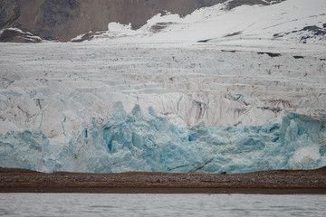 Glaciers, ice, glacier fronts morains the landscape of Spitsbergen.