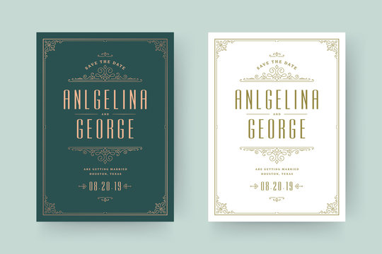 Wedding invitation save the date card flourishes ornaments.
