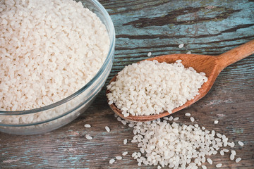 white rice in a wooden bowl
