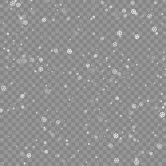 Winter card with snowflakes on transparent backdrop for seasonal, Christmas and New Year design.