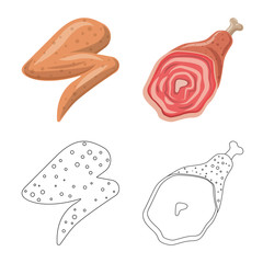 Isolated object of meat and ham symbol. Set of meat and cooking stock symbol for web.