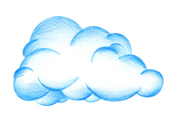 Large magnificent blue cumulus cloud. Hand-drawn pencil illustration on a white background