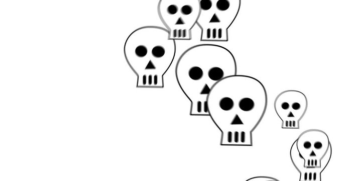 Animated Hand drawn skulls social media hate concept against white background