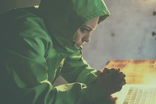 Young Female Hacker Breaks into Corporate Data Servers from His Underground Hideout. Place Has Dark Atmosphere - Image - Powered by Adobe