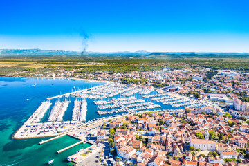 Croatia, town of Biograd na Moru, aerial view of marina and historic town center