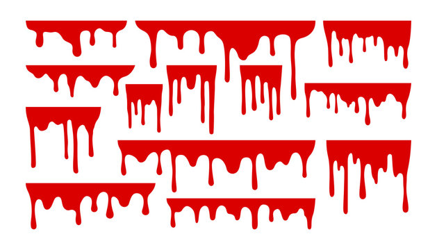 Dripping paint or blood set. Liquid with hanging drops. Halloween design collection.