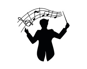 Music Conductor Conduct the Orchestra combined with Musical Notes Silhouette