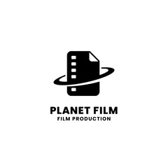 Planet film document logo design. Document film strip with saturn ring vector illustration for creative cinema movie studio product graphic template. © mnaufal design