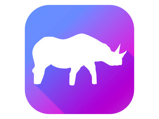 Rhinoceros silhouette in flat style with long shadow on a gradient background. Vector illustration