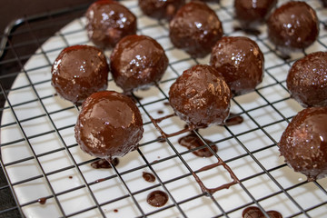 Fresh chocolate balls, closeup