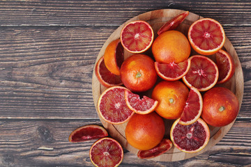 Red oranges with copy space background	