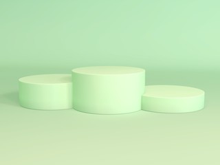 Empty pastel green winners podium on pastel green color background. 3D rendering.