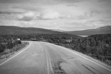 Norway road. Black and white vintage style.