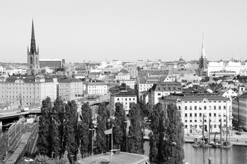 Stockholm city. Black and white vintage style.