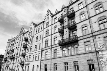 Stockholm city. Black and white vintage style.