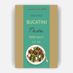 Vector illustration sketch - italian food. Pack of pasta. Bucatini