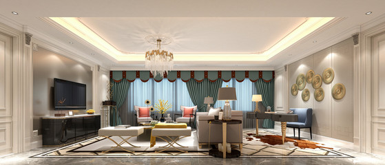 3d render of classic living room