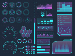 HUD elements mega pack. Sci-Fi futuristic User Interface. Menu buttons, infographic vector illustration.