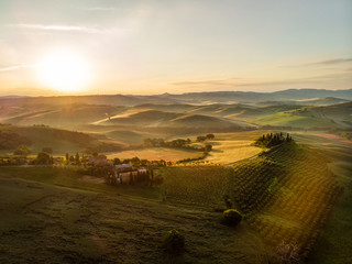 Obraz premium Tuscany countryside hills, stunning aerial view in spring.