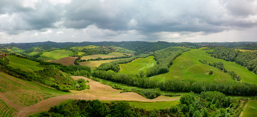 Tuscany countryside hills, stunning aerial view in spring.
