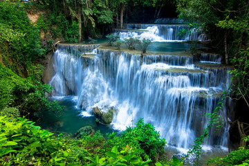 Waterfall in the forest And colorful leaves, Famous tourist attractions of Thailand.