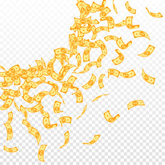 Korean won notes falling. Small WON bills on trans