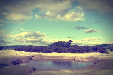 New Zealand - Rotorua. Retro filtered colors style.