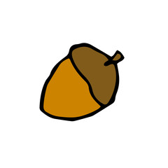 Colorful acorn. Hand drawing sketch. Colorful outline on white background. Picture can be used in advertisement, posters, flyers, banners, logo, further design etc. Vector illustration. EPS10